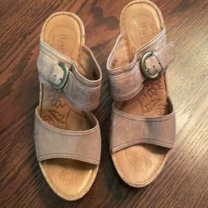 Born leather heeled cork Slides